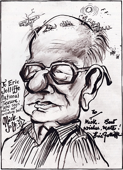 Caricature of Eric Jolliffe, by Mick Joffe