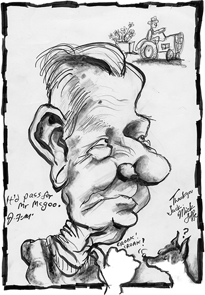 Caricature of Jack McLeod, by Mick Joffe