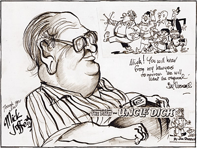 Caricature of Jim Russell, by Mick Joffe