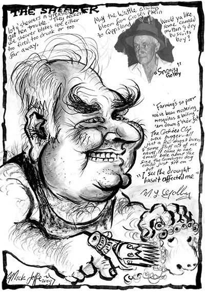 Caricature of Milton Golby, by Mick Joffe