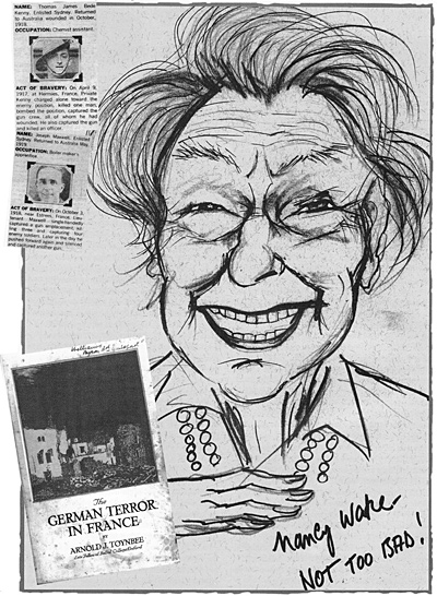 Caricature of Nancy Wake, by Mick Joffe