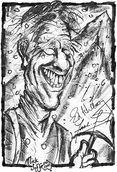 Caricature of Sir Edmund Hillary, by Mick Joffe